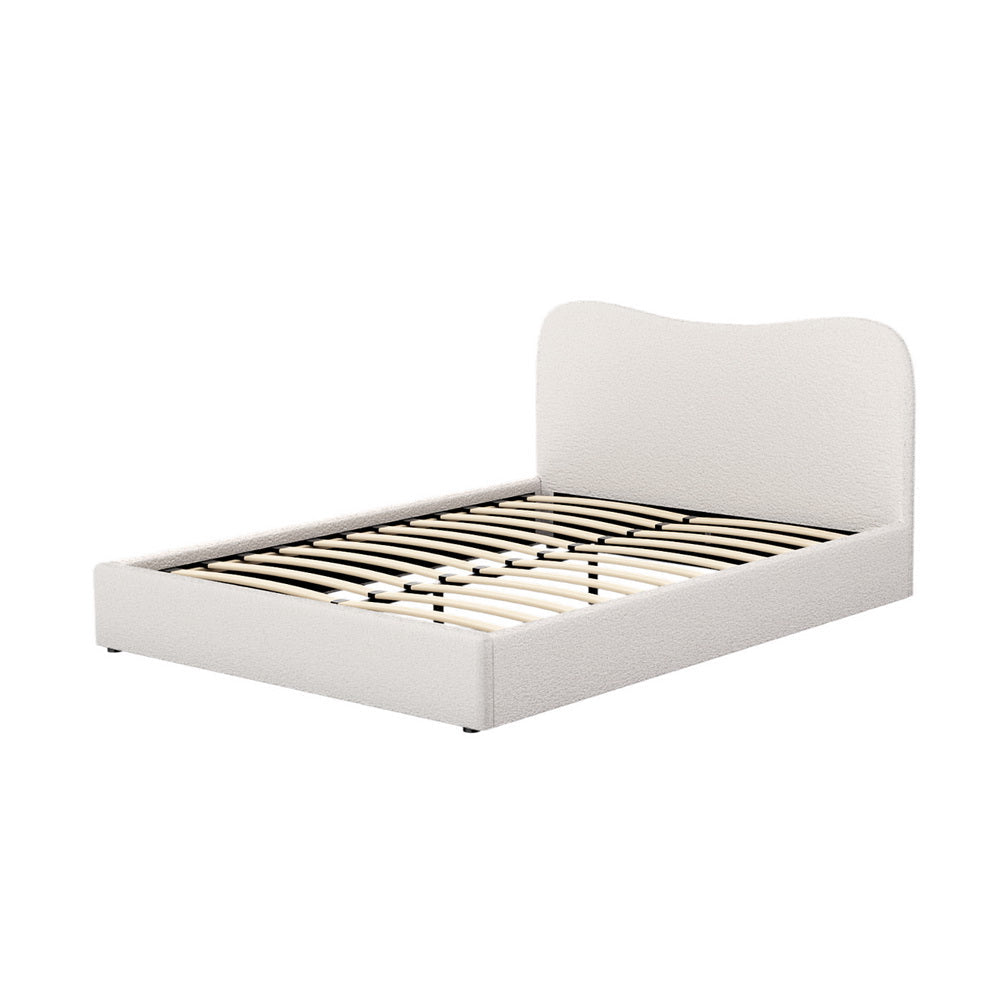 Quincy (Queen) Bouclé Bed Frame | Fabric - White/Beige - Homecoze