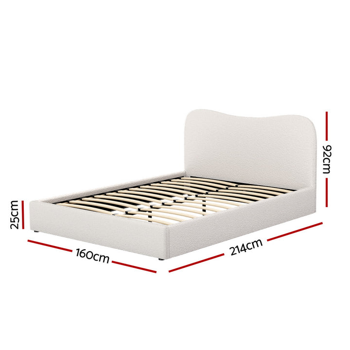 Quincy (Queen) Bouclé Bed Frame | Fabric - White/Beige