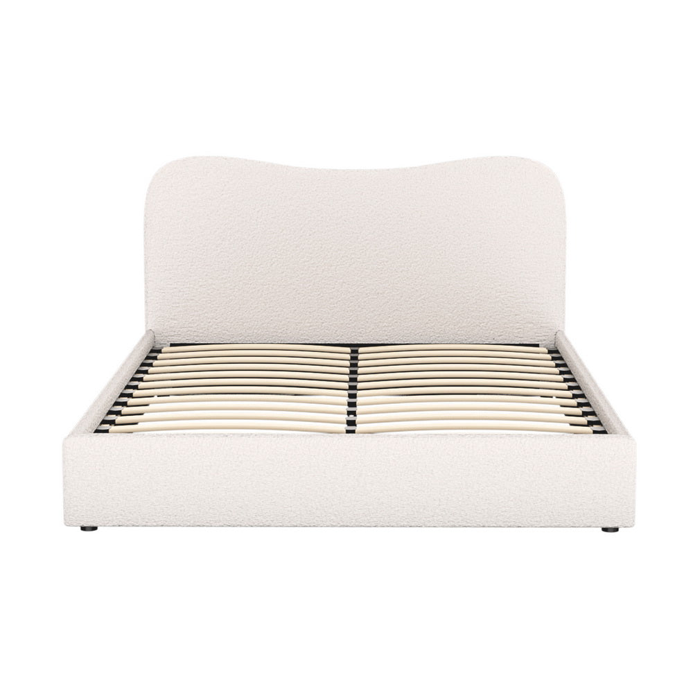 Quincy (Queen) Bouclé Bed Frame | Fabric - White/Beige - Homecoze