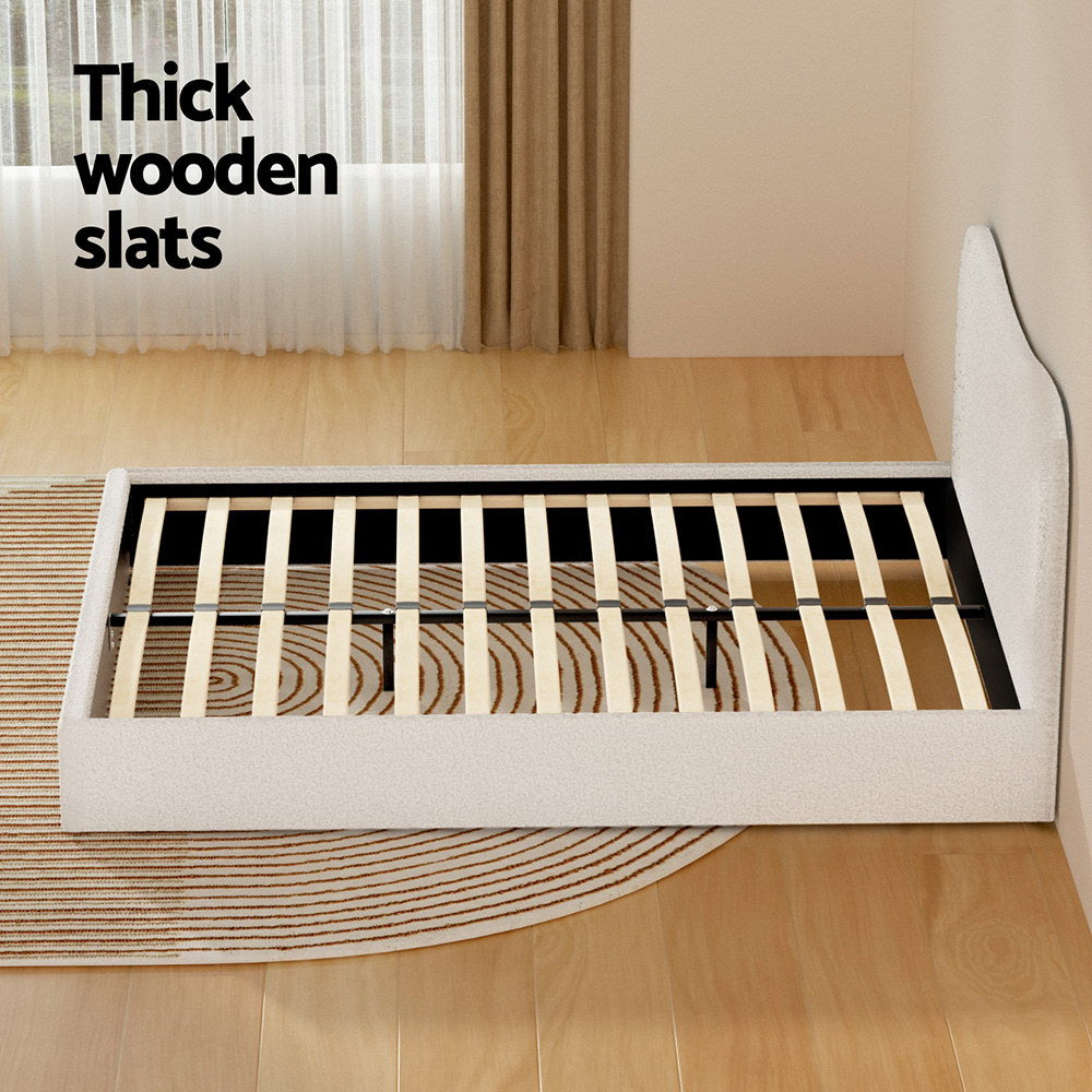 Quincy (Queen) Bouclé Bed Frame | Fabric - White/Beige - Homecoze