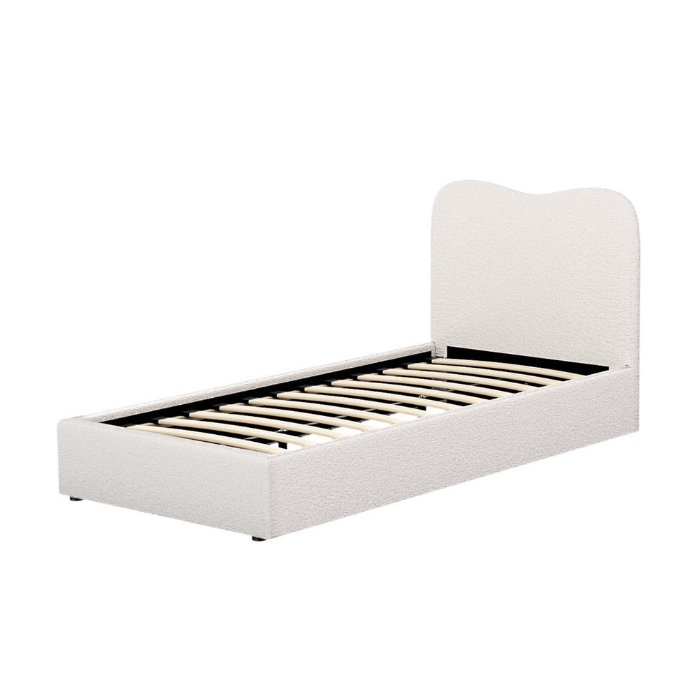 Quincy (Single) Bouclé Bed Frame | Fabric - White/Beige - Homecoze