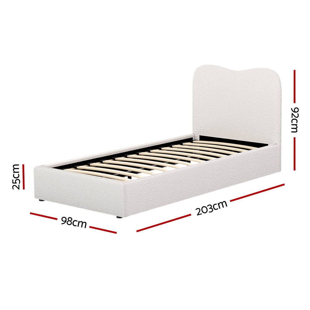Quincy (Single) Bouclé Bed Frame | Fabric - White/Beige - Homecoze