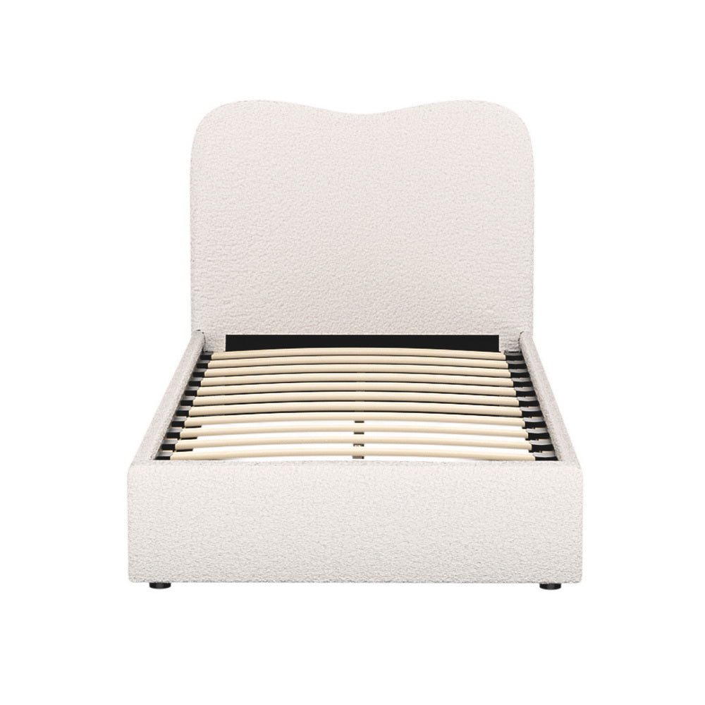 Quincy (Single) Bouclé Bed Frame | Fabric - White/Beige - Homecoze