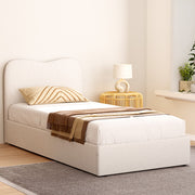 Quincy (Single) Bouclé Bed Frame | Fabric - White/Beige - Homecoze