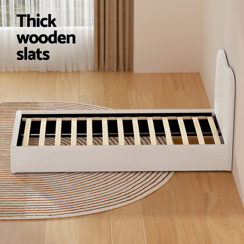 Quincy (Single) Bouclé Bed Frame | Fabric - White/Beige - Homecoze