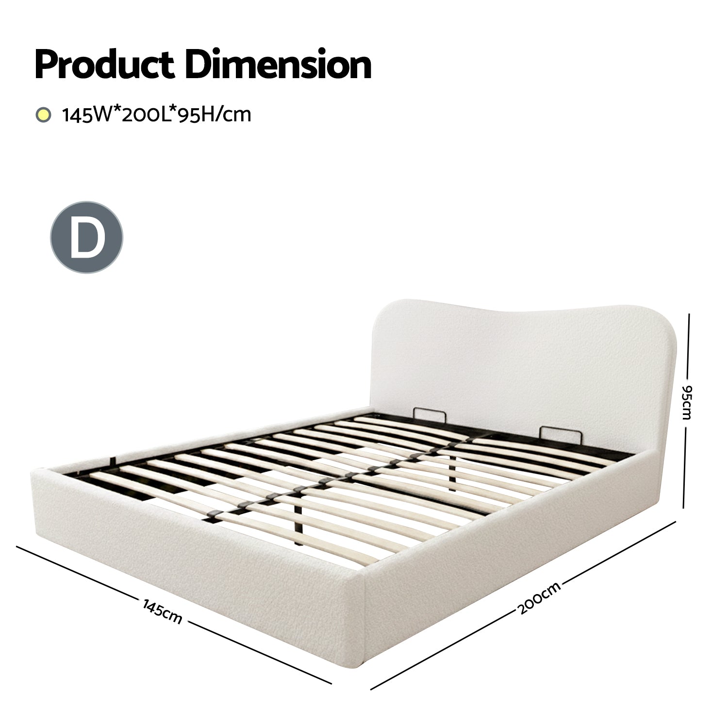 Artiss Double Bed Frame with Gaslift Storage Wooden Platform Mattress Base Boucle Upholstered White - Homecoze