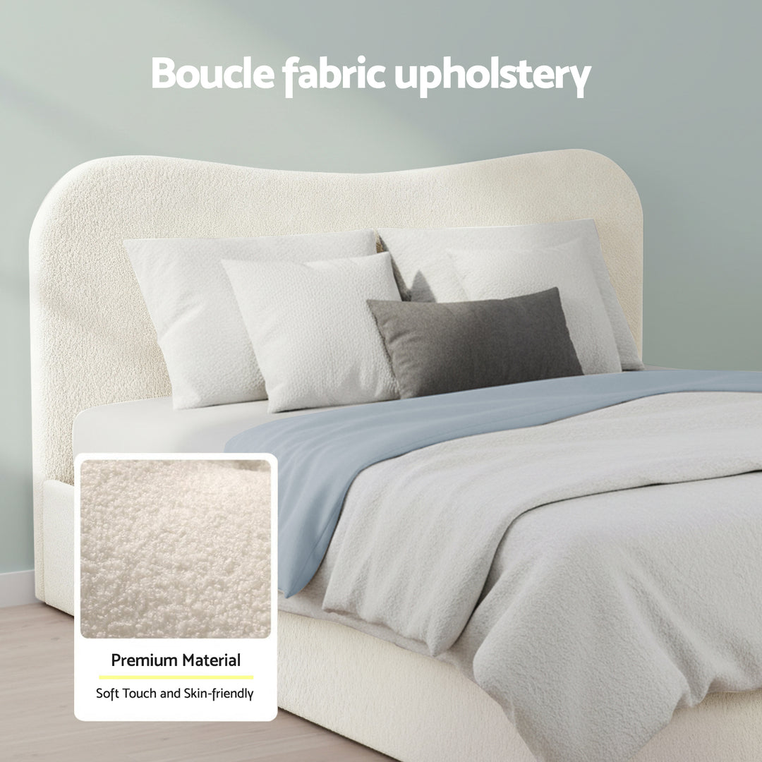 Artiss Double Bed Frame with Gaslift Storage Wooden Platform Mattress Base Boucle Upholstered White - Homecoze