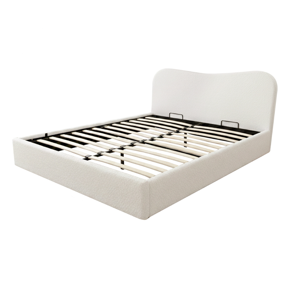 Monterey (Double) Bouclé Gas-Lift Storage Bed Frame - White - Homecoze