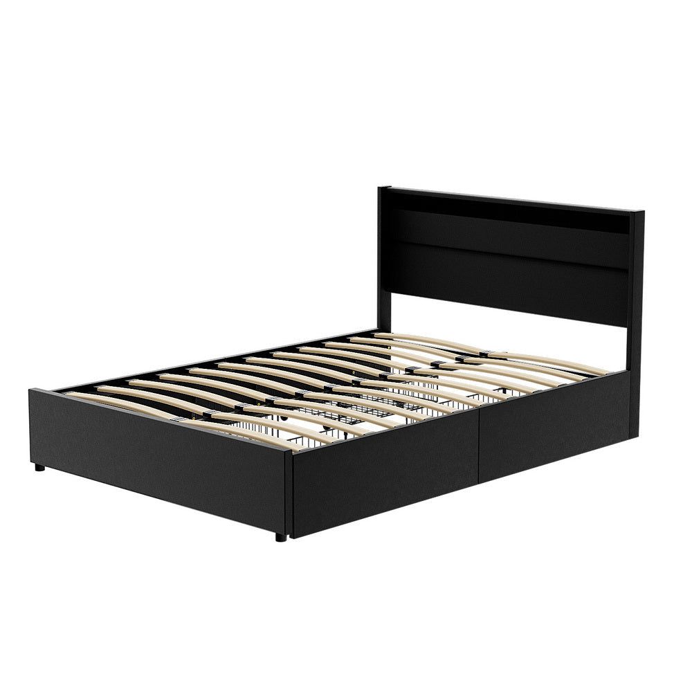 Newport (Double) LED Storage Bed Frame - Black - Homecoze