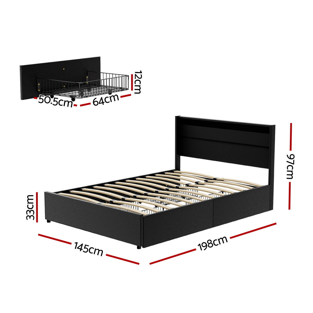 Newport (Double) LED Storage Bed Frame - Black - Homecoze