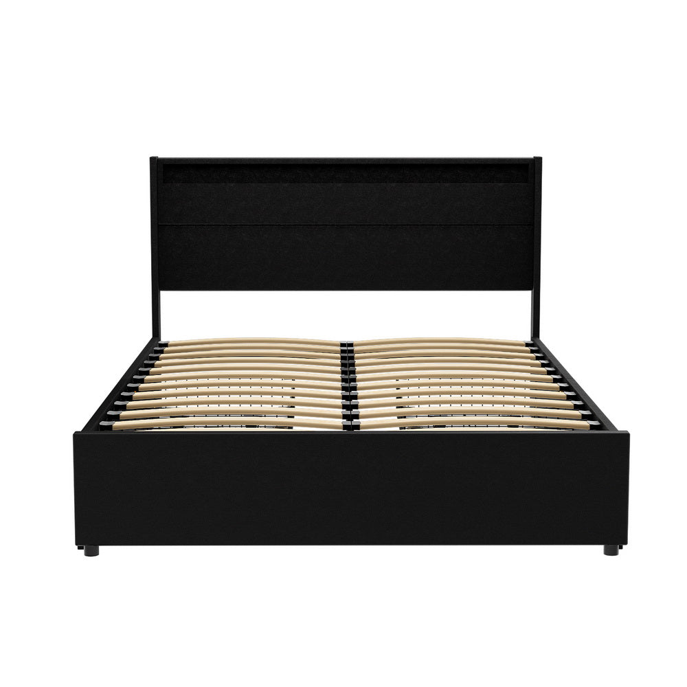 Newport (Double) LED Storage Bed Frame - Black - Homecoze