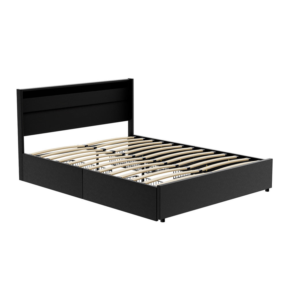 Newport (Queen) LED Storage Bed Frame - Black - Homecoze