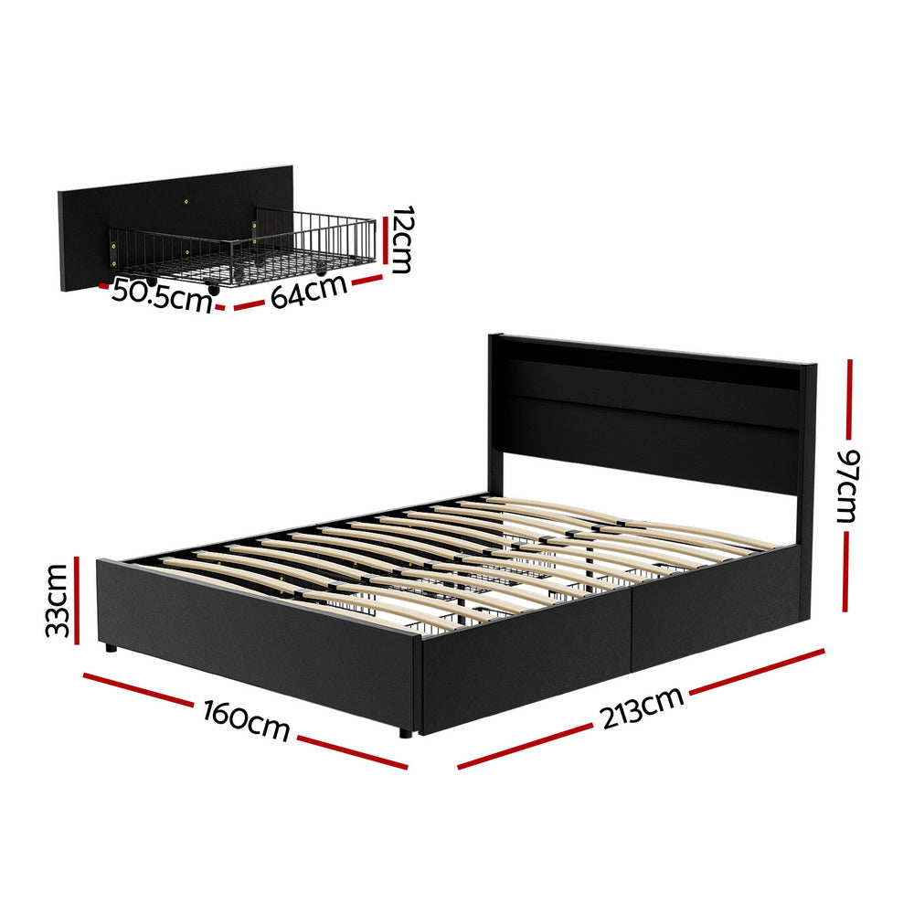 Newport (Queen) LED Storage Bed Frame - Black - Homecoze