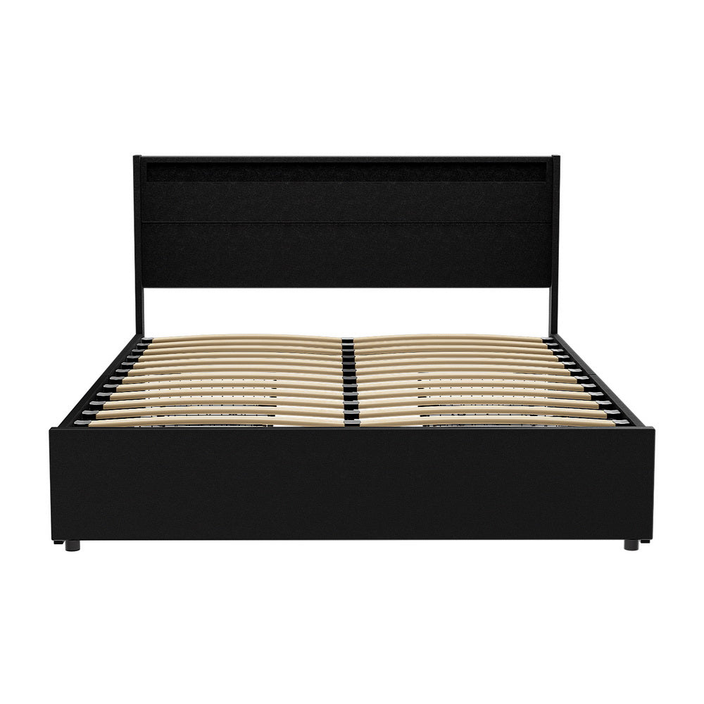 Newport (Queen) LED Storage Bed Frame - Black - Homecoze