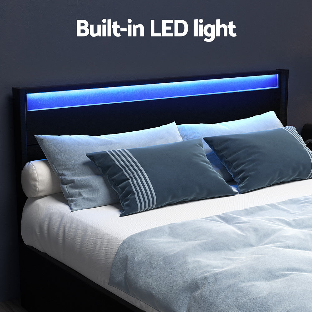 Newport (Queen) LED Storage Bed Frame - Black - Homecoze