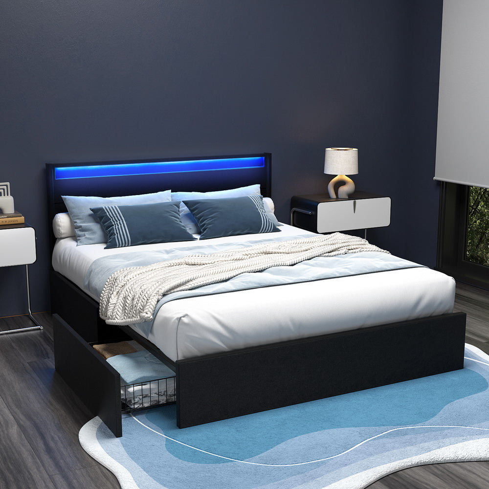 Newport (Queen) LED Storage Bed Frame - Black - Homecoze