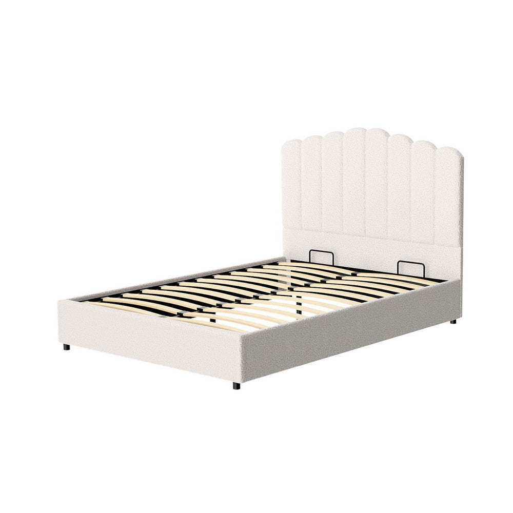 Ithaca (Double) Bouclé Storage Bed Frame | White/Beige - Homecoze