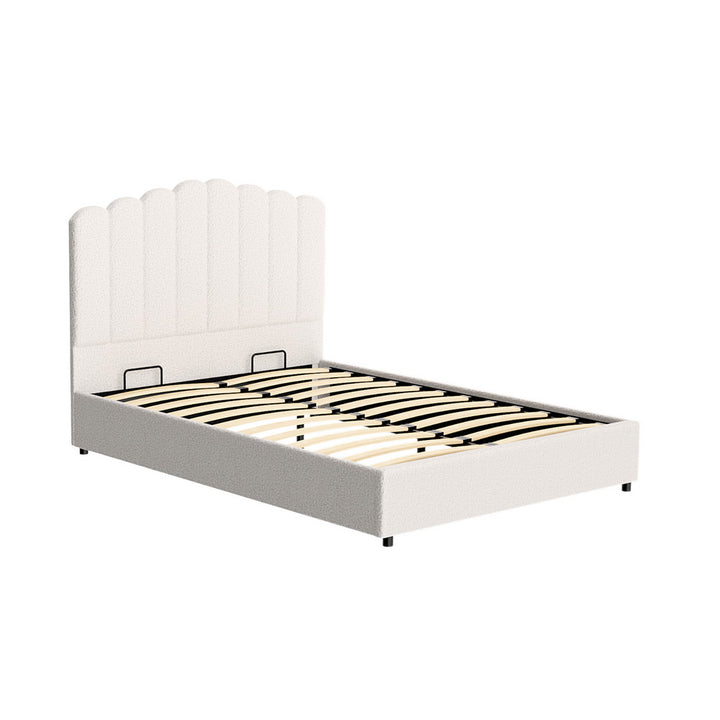 Ithaca (Double) Bouclé Storage Bed Frame | White/Beige