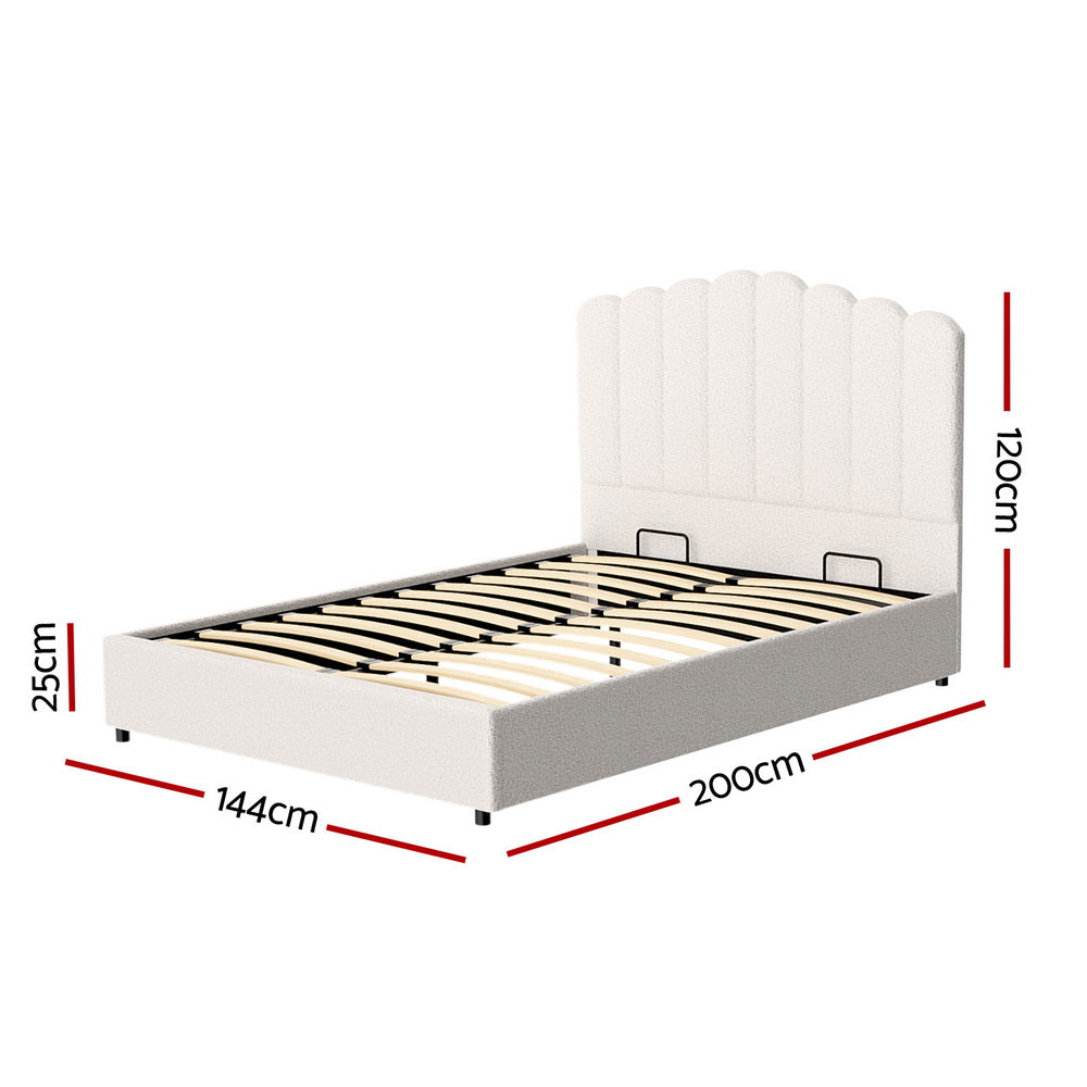 Ithaca (Double) Bouclé Storage Bed Frame | White/Beige - Homecoze