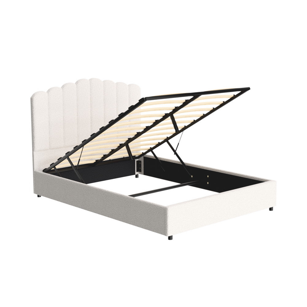 Ithaca (Double) Bouclé Storage Bed Frame | White/Beige - Homecoze