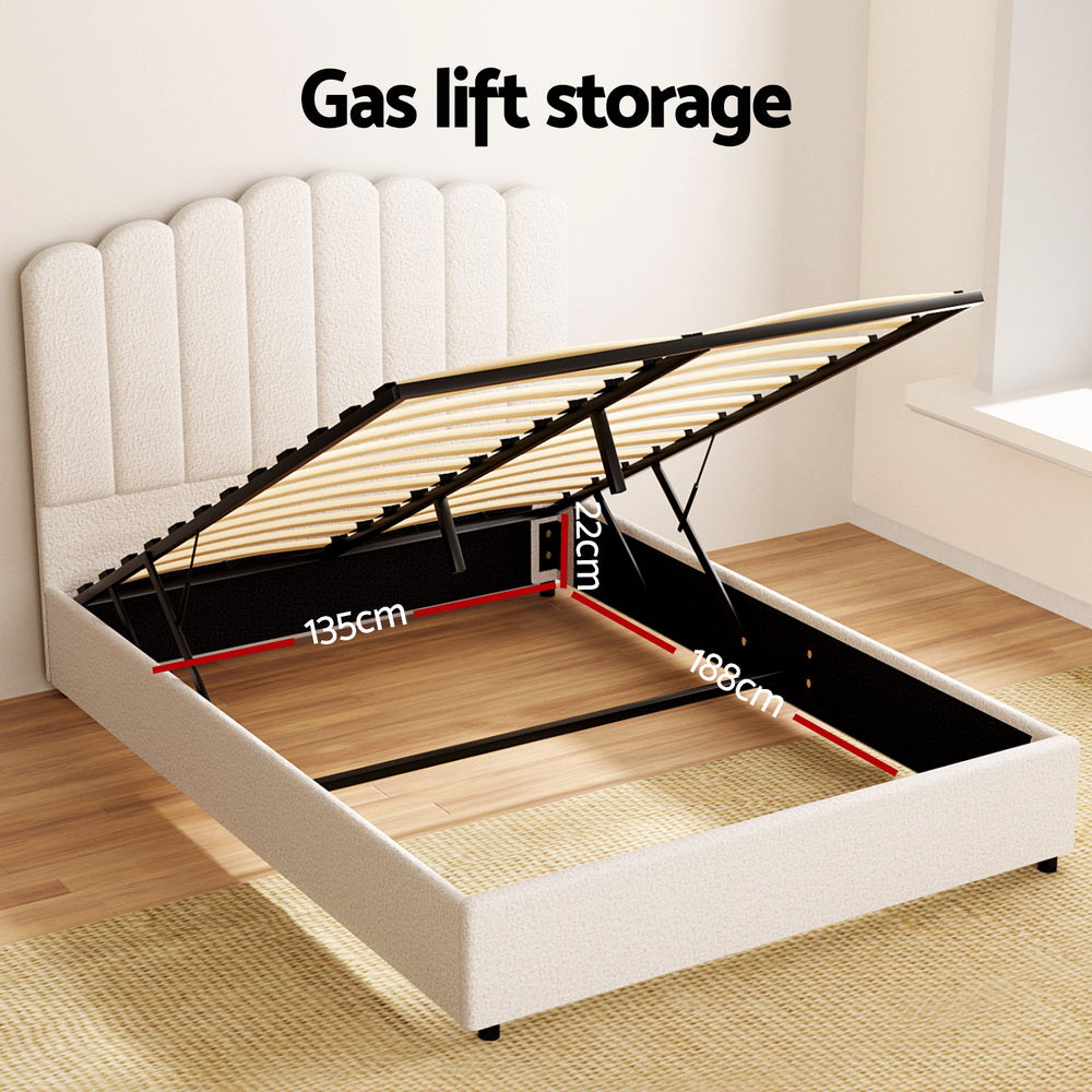 Ithaca (Double) Bouclé Storage Bed Frame | White/Beige - Homecoze