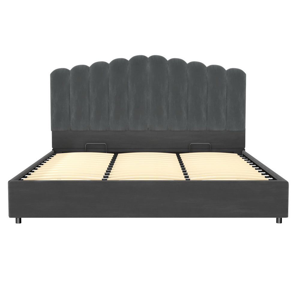 Lexington (King) Velvet Storage Bed Frame - Grey - Homecoze