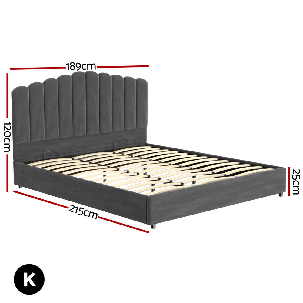Lexington (King) Velvet Storage Bed Frame - Grey - Homecoze