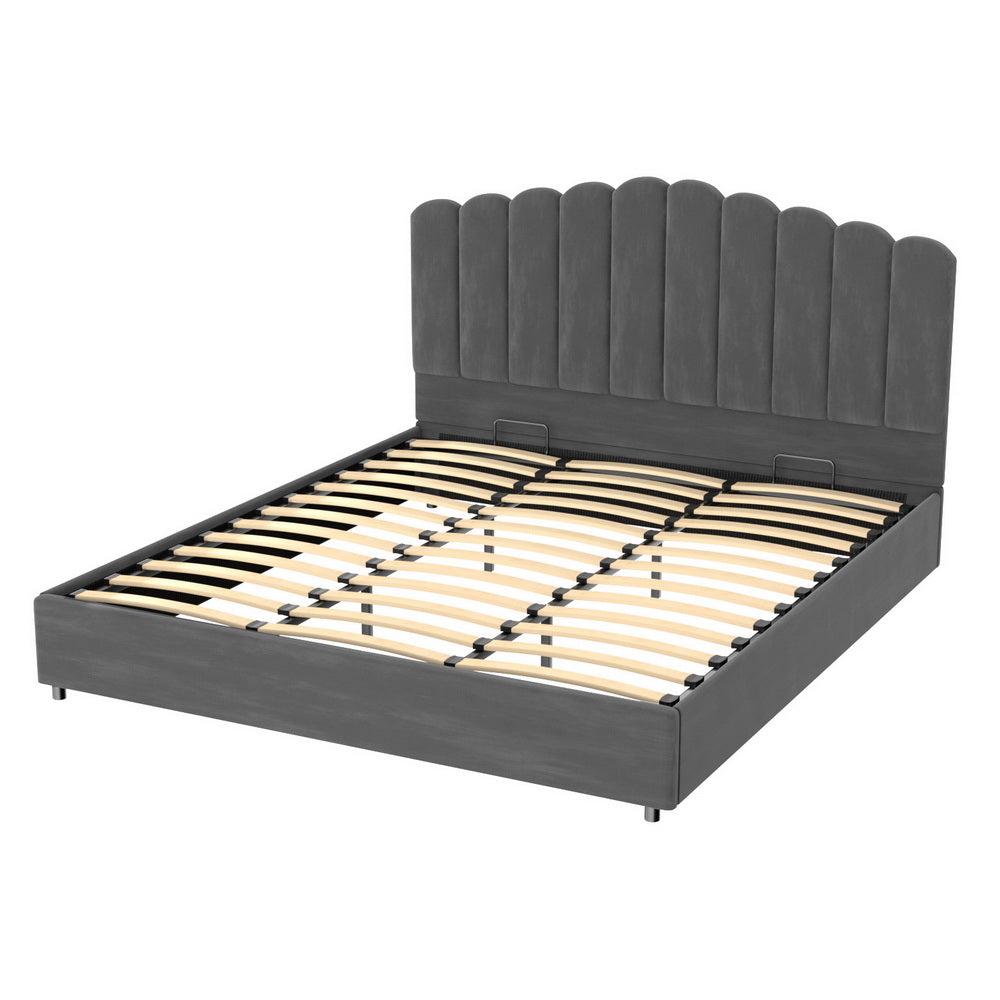 Lexington (King) Velvet Storage Bed Frame - Grey - Homecoze