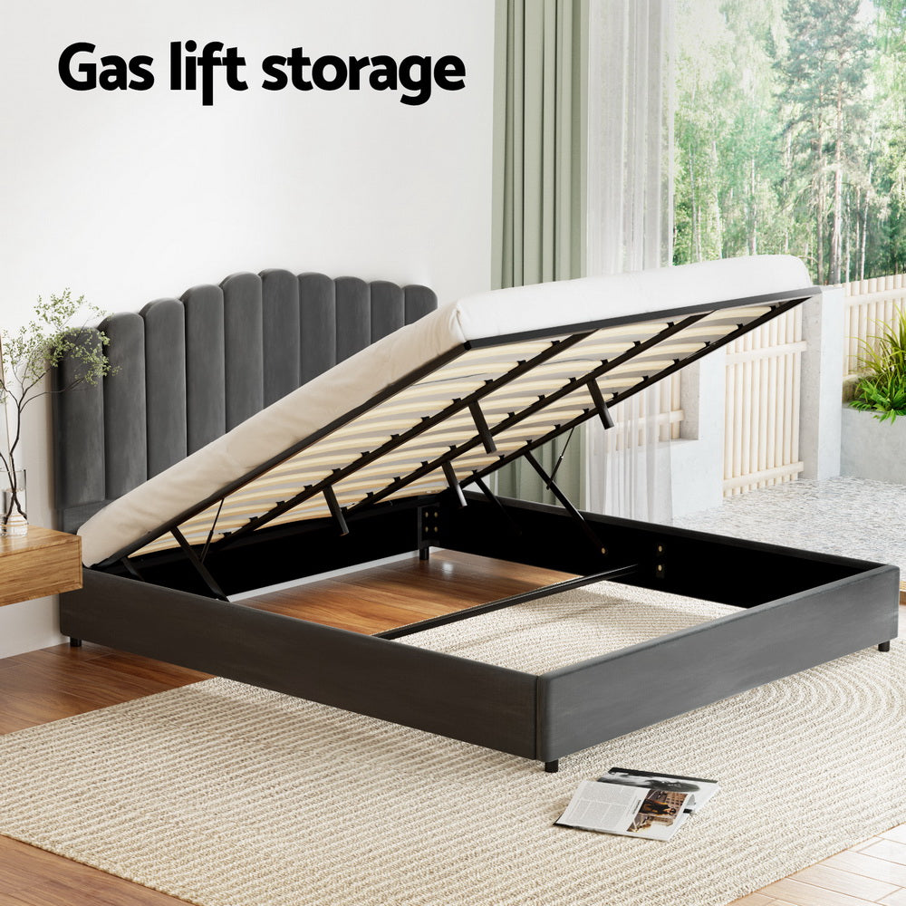 Lexington (King) Velvet Storage Bed Frame - Grey - Homecoze