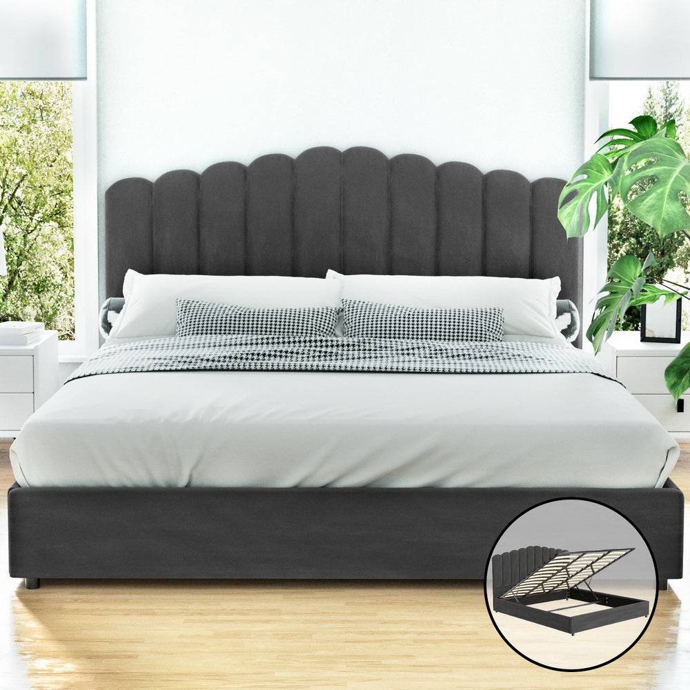 Lexington (King) Velvet Storage Bed Frame - Grey - Homecoze