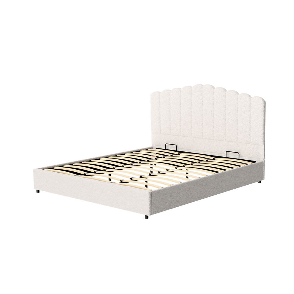 Ithaca (King) Bouclé Storage Bed Frame | White/Beige - Homecoze
