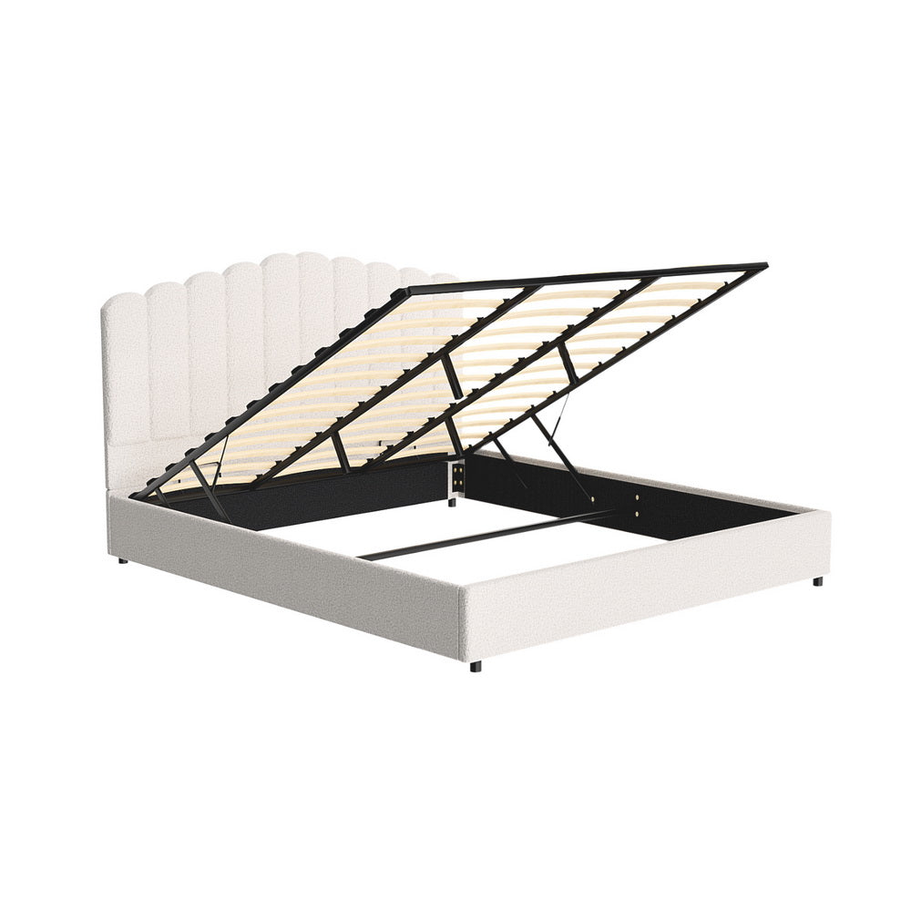 Ithaca (King) Bouclé Storage Bed Frame | White/Beige - Homecoze