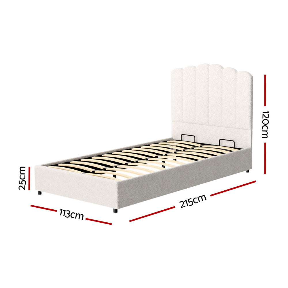 Ithaca (King Single) Bouclé Storage Bed Frame | White/Beige - Homecoze