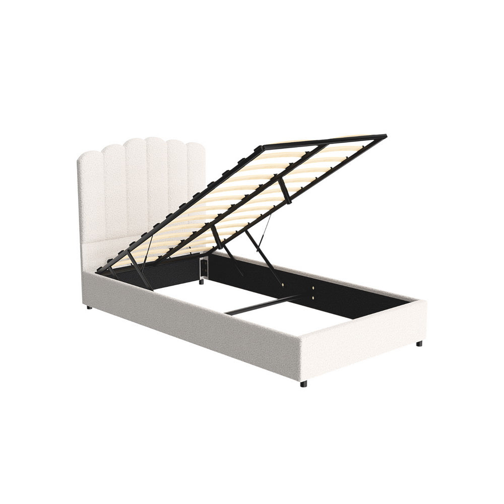 Ithaca (King Single) Bouclé Storage Bed Frame | White/Beige - Homecoze