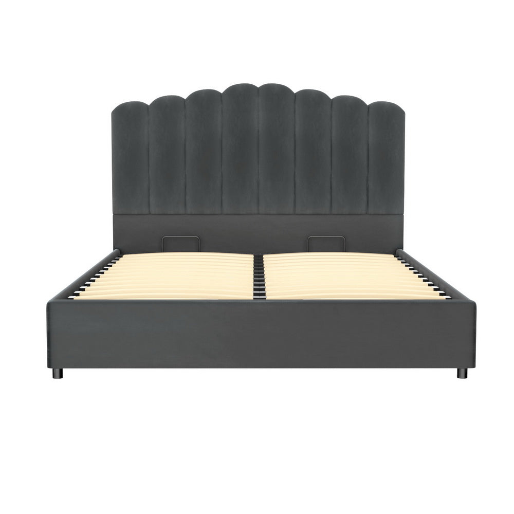 Lexington (Queen) Velvet Storage Bed Frame - Grey - Homecoze