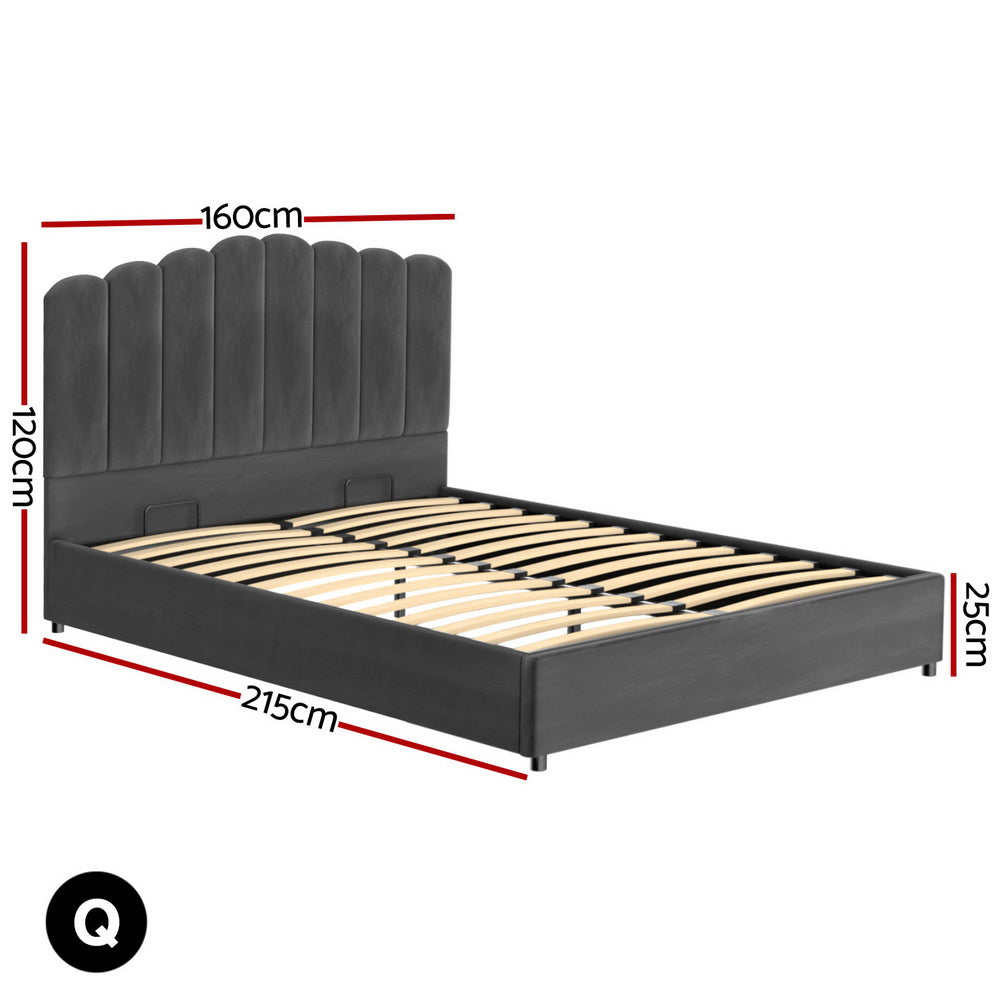Lexington (Queen) Velvet Storage Bed Frame - Grey - Homecoze