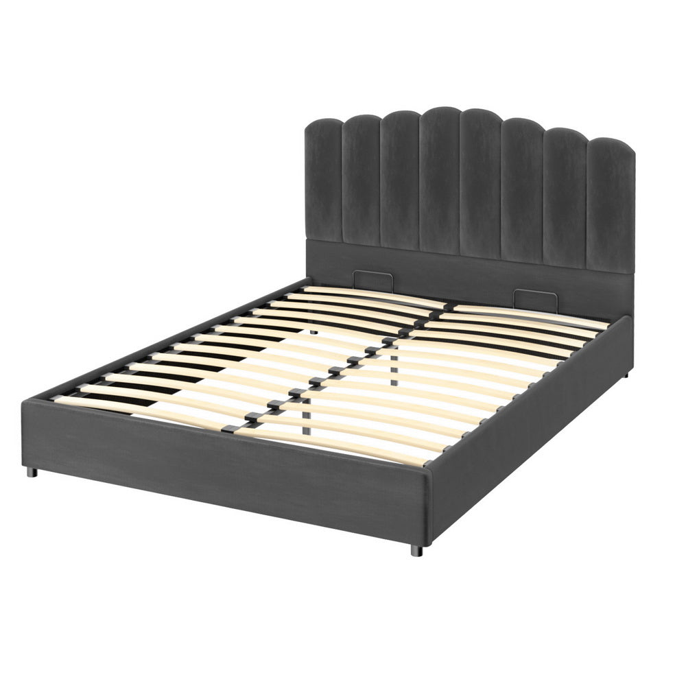 Lexington (Queen) Velvet Storage Bed Frame - Grey - Homecoze