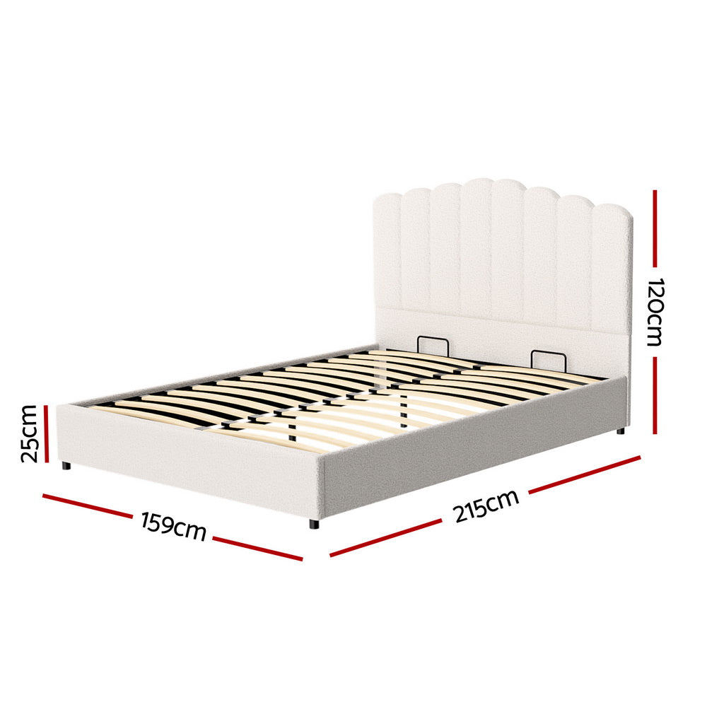 Ithaca (Queen) Bouclé Storage Bed Frame | White/Beige - Homecoze