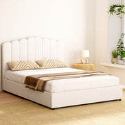 Ithaca (Queen) Bouclé Storage Bed Frame | White/Beige - Homecoze