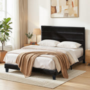 Artiss Double Bed Frame Upholstered Platform Base with Geometric Headboard Black Velvet - Homecoze