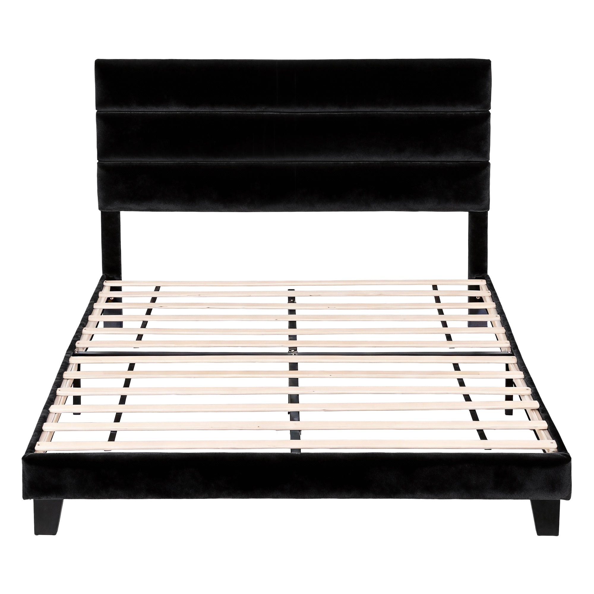 Artiss Double Bed Frame Upholstered Platform Base with Geometric Headboard Black Velvet - Homecoze
