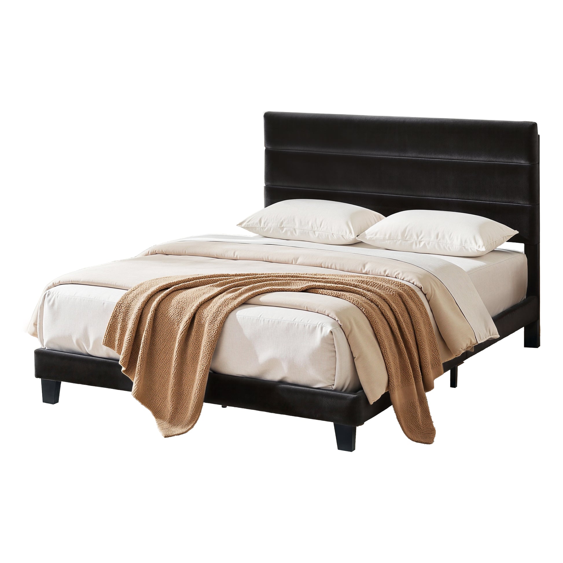 Artiss Double Bed Frame Upholstered Platform Base with Geometric Headboard Black Velvet - Homecoze