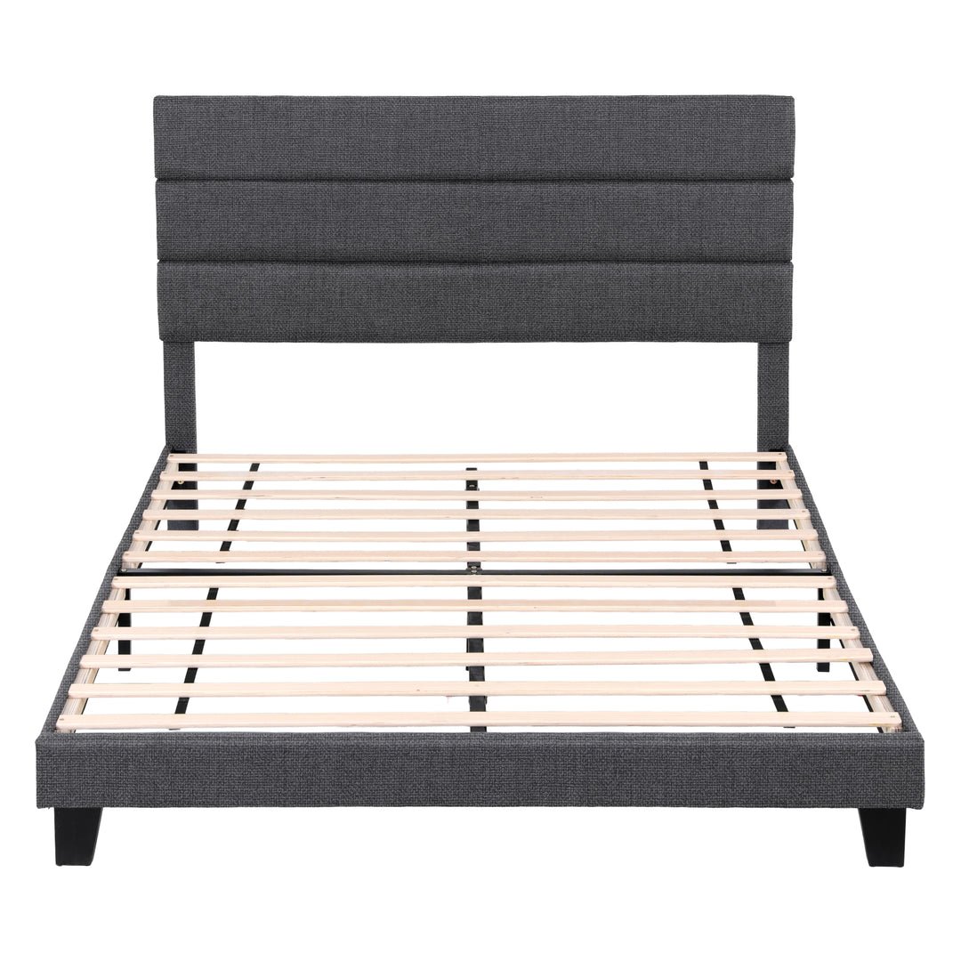 Artiss Double Bed Frame Upholstered Platform Base with Geometric Headboard Charcoal Grey Linen Wood Slats for Modern Bedroom Furniture Home Decor - Homecoze