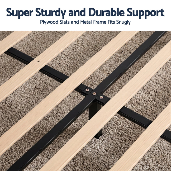 Artiss Double Bed Frame Upholstered Platform Base with Geometric Headboard Charcoal Grey Linen Wood Slats for Modern Bedroom Furniture Home Decor - Homecoze