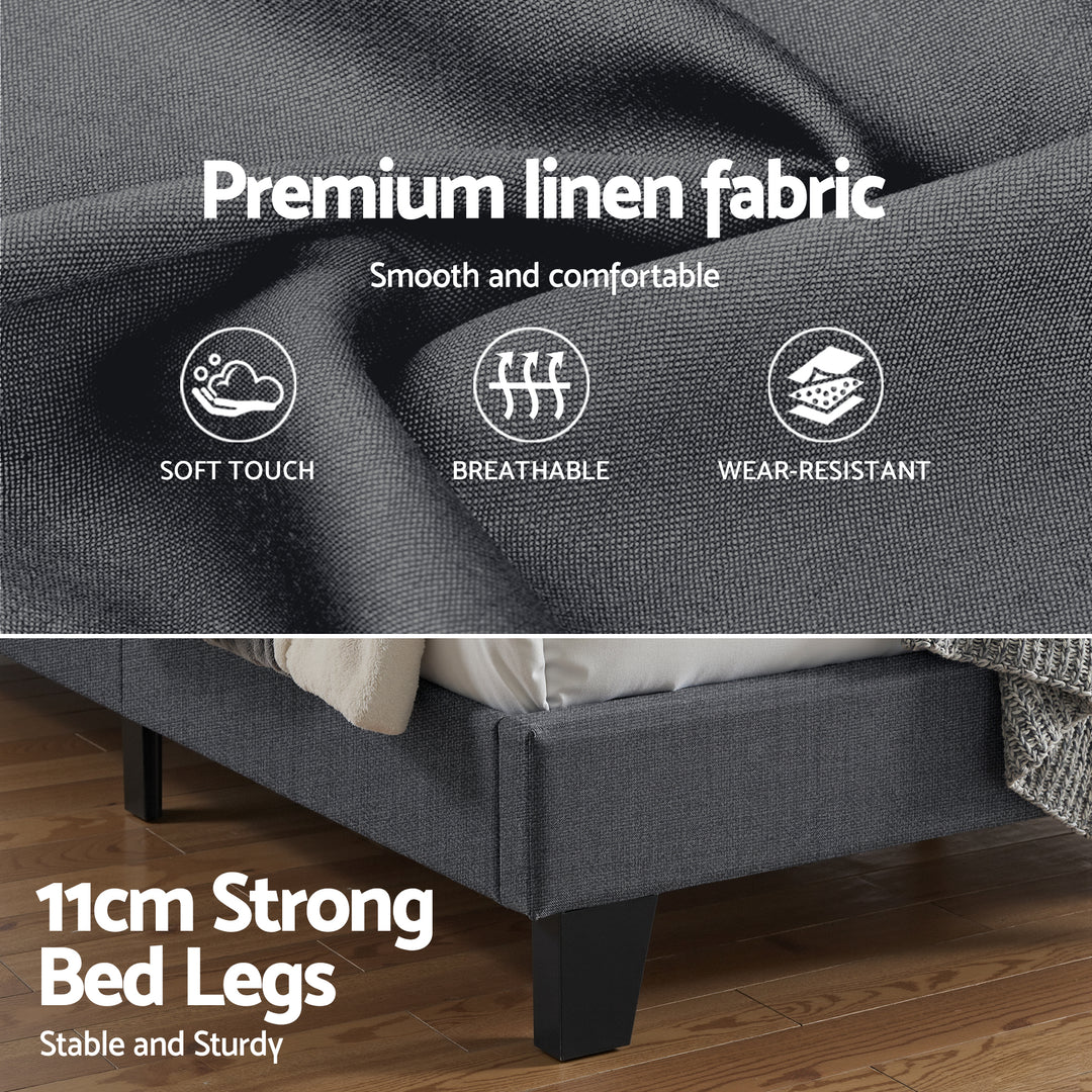 Artiss Double Bed Frame Upholstered Platform Base with Geometric Headboard Charcoal Grey Linen Wood Slats for Modern Bedroom Furniture Home Decor - Homecoze