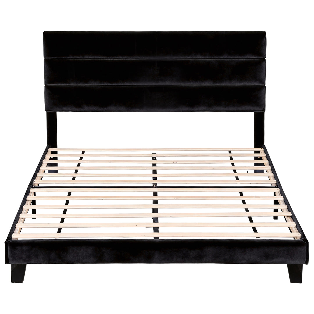Artiss King Bed Frame Upholstered Platform Base with Geometric Headboard Black Velvet - Homecoze