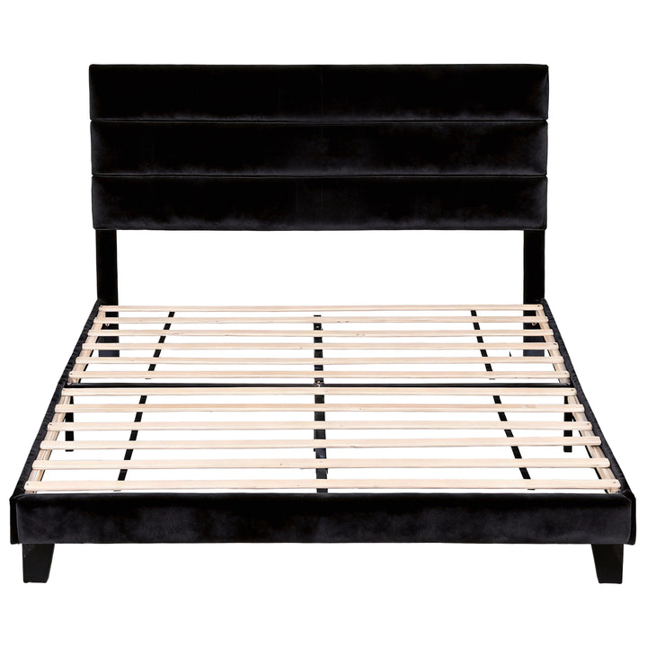 Artiss King Bed Frame Upholstered Platform Base with Geometric Headboard Black Velvet - Homecoze