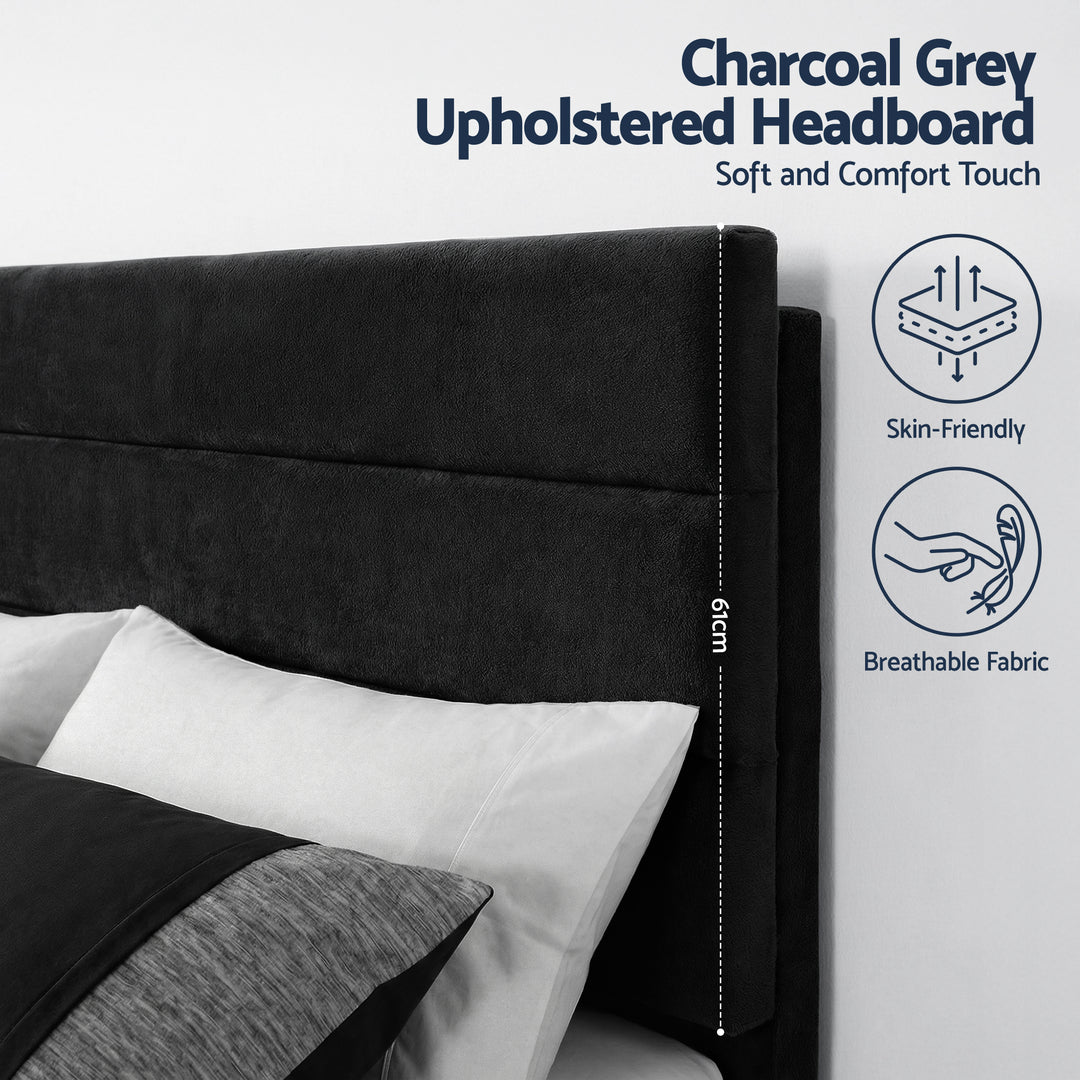 Artiss King Bed Frame Upholstered Platform Base with Geometric Headboard Black Velvet - Homecoze