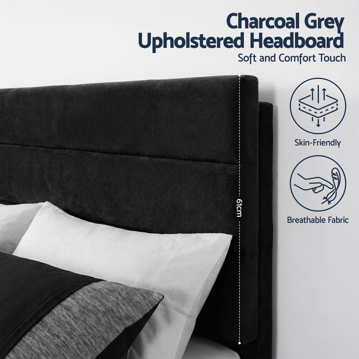 Artiss King Bed Frame Upholstered Platform Base with Geometric Headboard Black Velvet - Homecoze