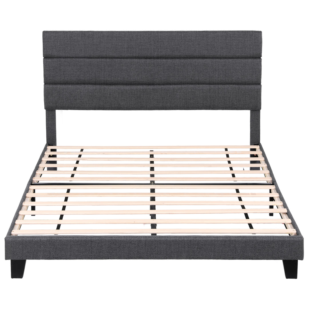 Artiss King Bed Frame Upholstered Platform Base with Geometric Headboard Charcoal Grey Linen Wood Slats for Modern Bedroom Furniture Home Decor - Homecoze